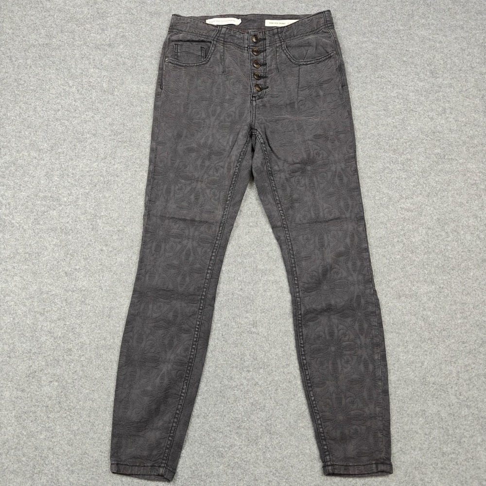Pilcro And The Letterpress Jeans Womens 28 Charcoal Wash High Rise Skinny Floral